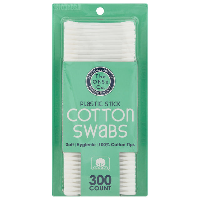 The Ohso Co. Cotton Swabs, Plastic Sticks, 300 Count (Pack of 32)