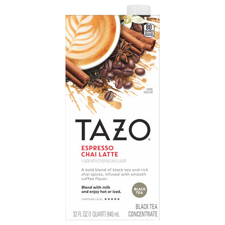 Tazo Tea Concentrated Espresso Chai Latte, 6 x 32 fl oz Cartons