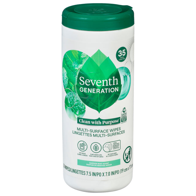 Seventh Generation Garden Mint Wipes - 12 Packs of 35 Count