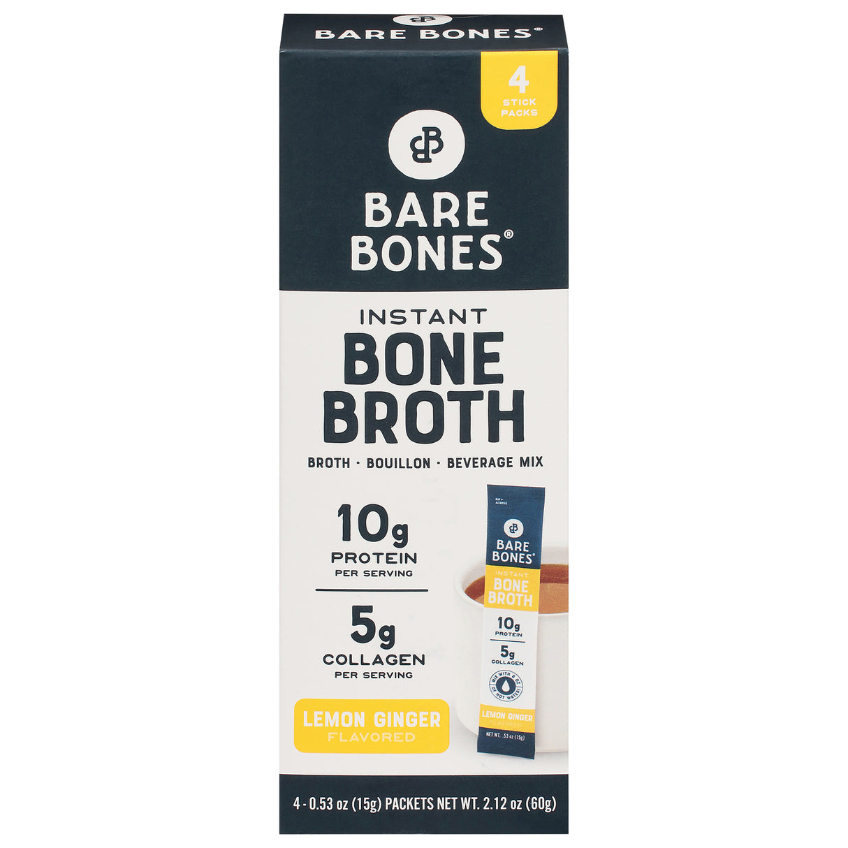 Bare Bones Broth: Lemon Chicken Bone Broth Pouches - 8 Pack | Nourishing Sipping