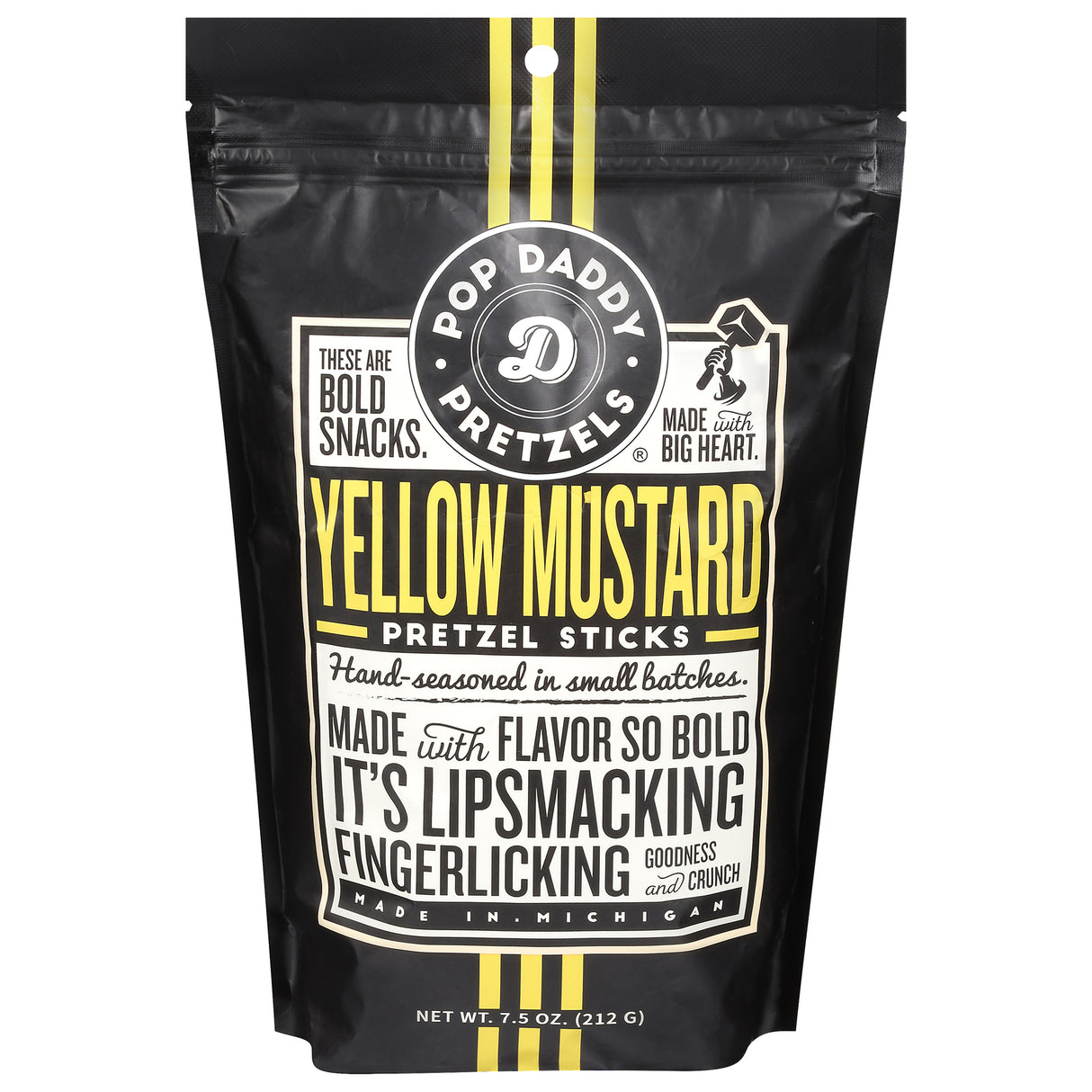 Pop Daddy Pretzel Sticks, Yellow Mustard, Pack of 12 - 7.5 oz Bags