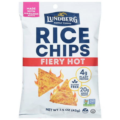 Lundberg Family Farms Fiery Hot Rice Chips, 24 x 1.5 oz - Spicy Gluten-Free Snack