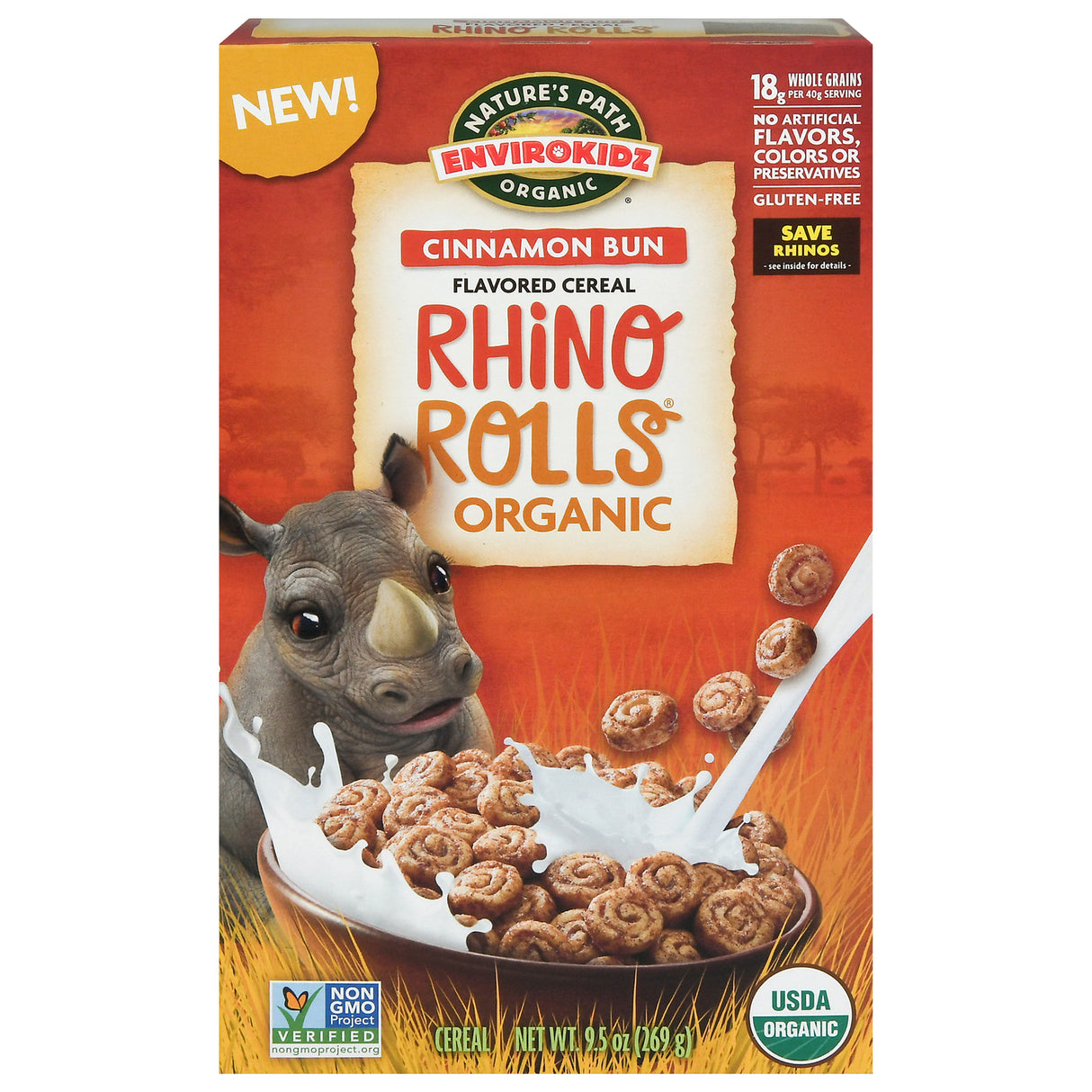 Nature's Path Envirokidz Rhino Rolls Cereal, Organic, 9.5 oz, Pack of 12