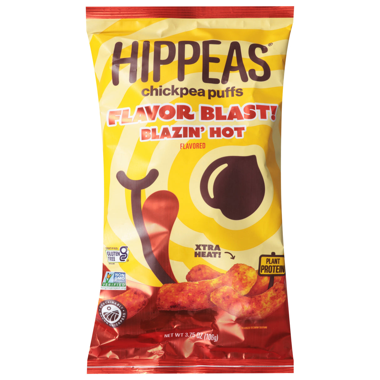 Hippeas Chickpea Puffs - Blazin' Hot - 12 x 3.75 Oz - Spicy Gluten-Free Snack