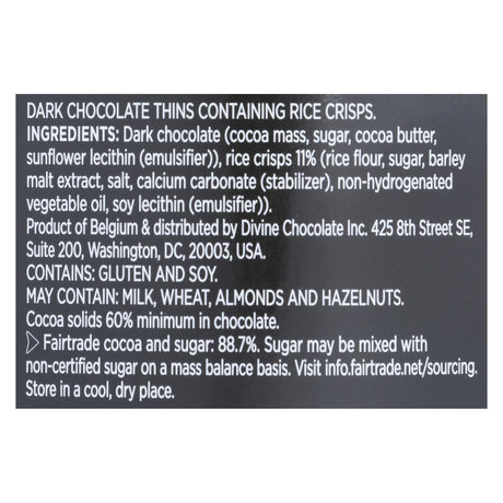 Divine - Crisp Thns Dark Chocolate - Case Of 12 - 2.8 Oz - Cozy Farm 