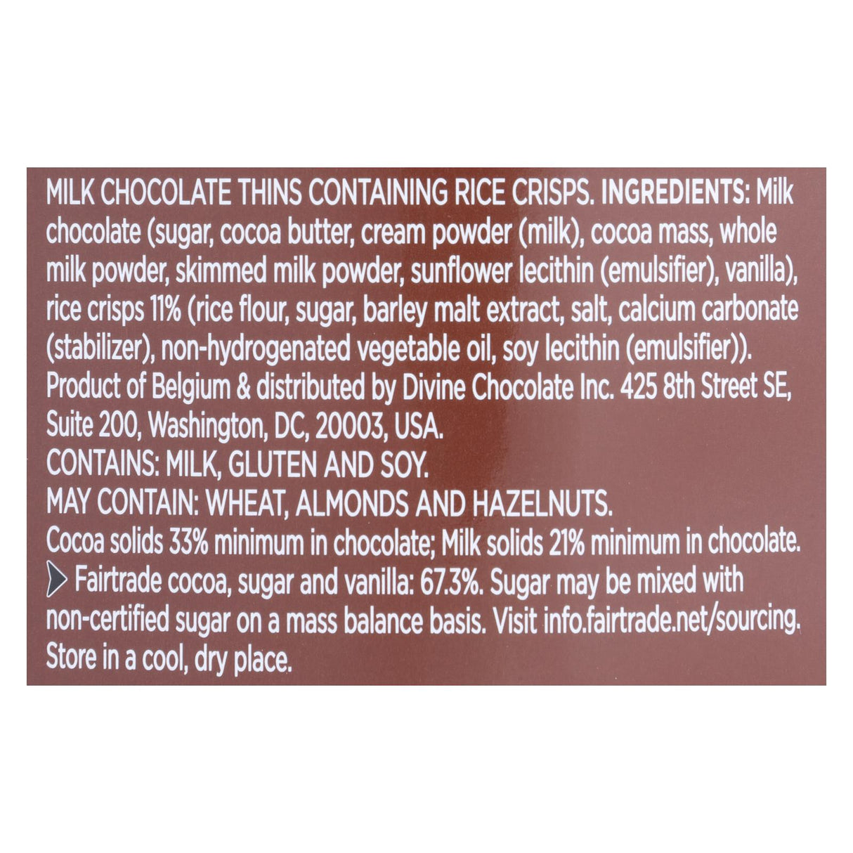 Divine - Crisp Thns Milk Chocolate - Case Of 12 - 2.8 Oz - Cozy Farm 