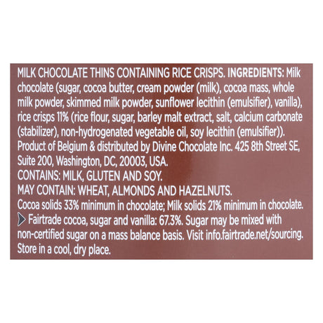 Divine - Crisp Thns Milk Chocolate - Case Of 12 - 2.8 Oz - Cozy Farm 