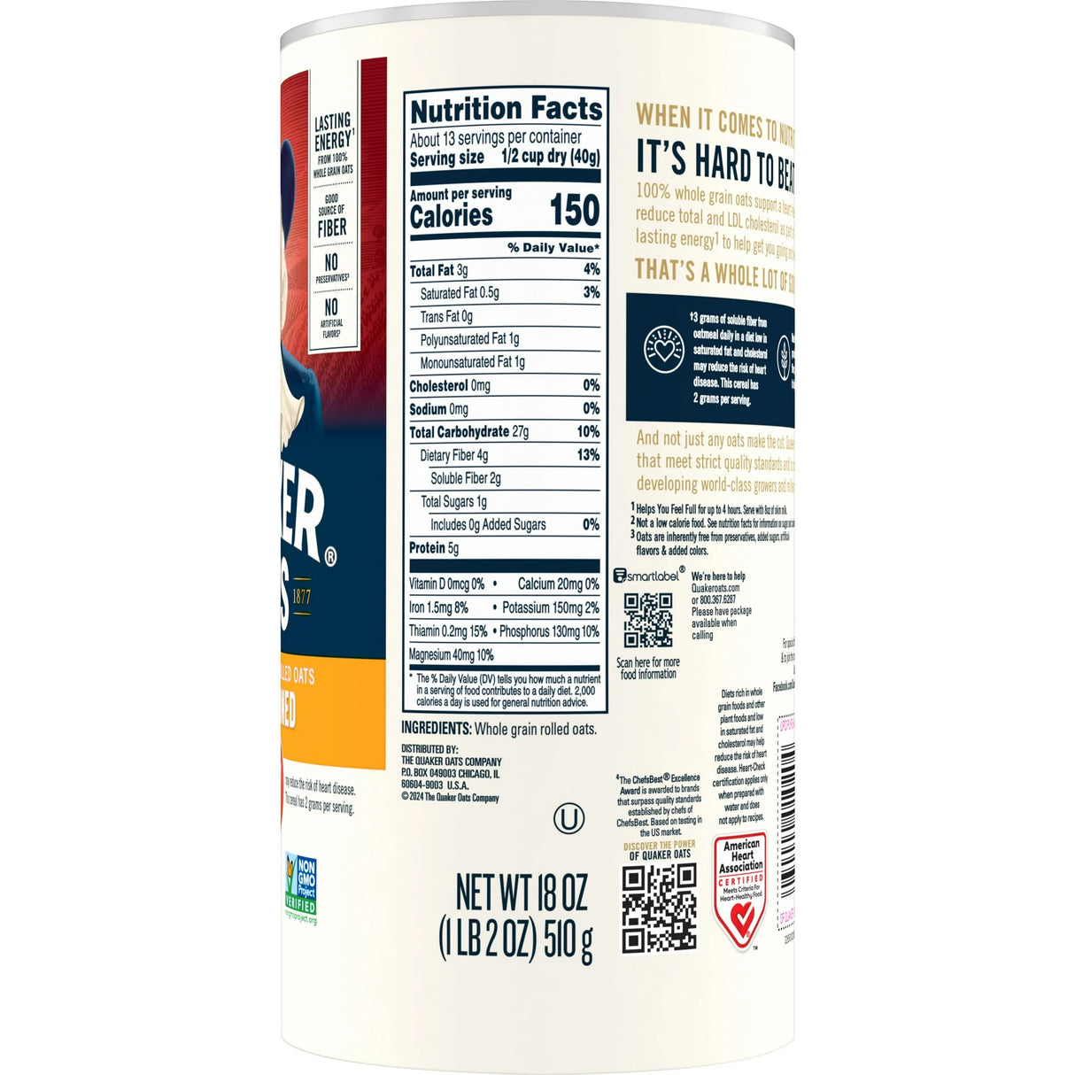 Back view of a cereal box with nutritional information and branding on a white background
