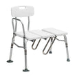 White bath chair with backrest and adjustable legs on a white background