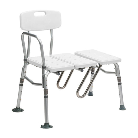 White bath chair with backrest and adjustable legs on a white background