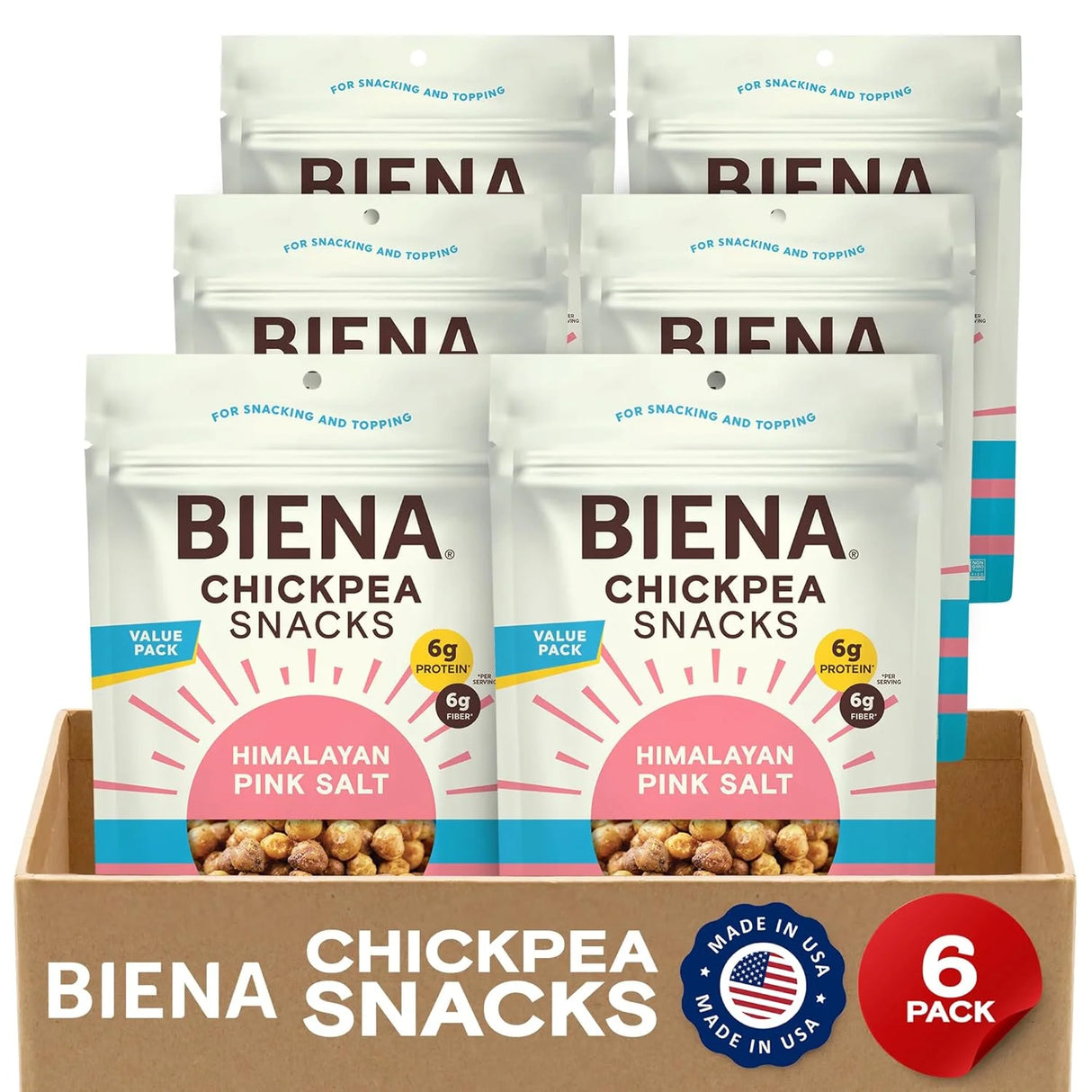 Biena Llc - Himalayan Pink Salt Chickpea Snacks, 12 oz (Pack of 6) - Gluten-Free & Crunchy