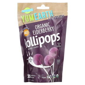 Yumearth - Organic Elderberry Lollipops, 3.3 oz (Pack of 6) - Gluten-Free Treat