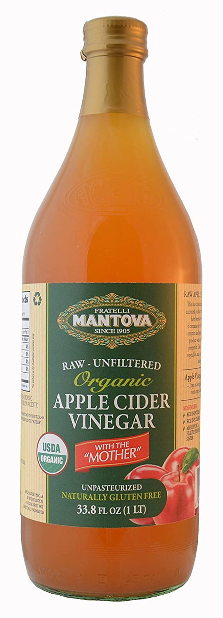 Mantova Organic Apple Cider Vinegar - 33.8 Fl. Oz. Pack of 6 - Cozy Farm 