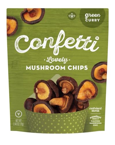 Confetti Mushroom Chips - Green Curry, 2.46 oz (Pack of 12) - Gluten-Free Snacks