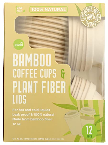 Greenlid 12 Oz Bamboo Cups & Lids, Case of 10 x 12 Ct - Cozy Farm 