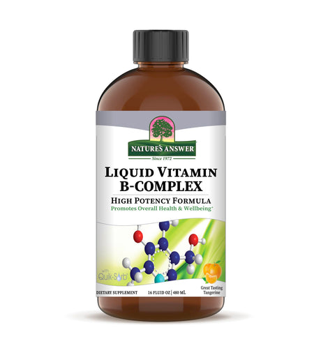 Bottle of Natures Answer Liquid Vitamin B-Complex on a white background