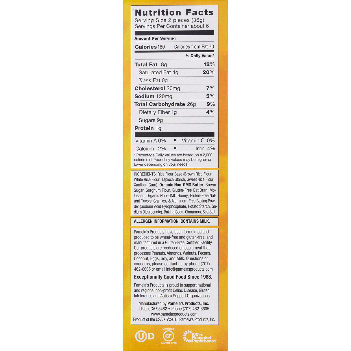 Pamela's Honey Graham Crackers, Whole Grain, 6 Pack, 7.5 Oz.