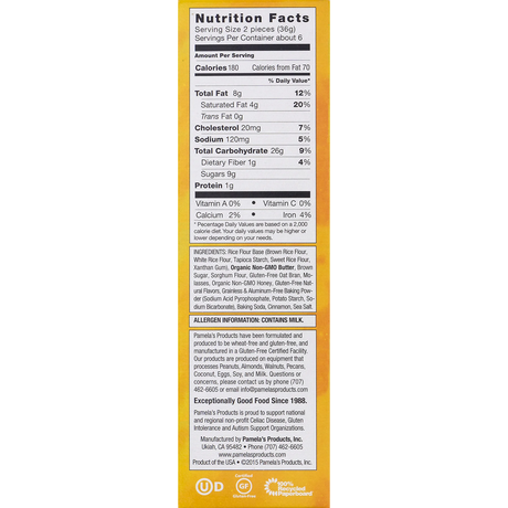 Pamela's Honey Graham Crackers, Whole Grain, 6 Pack, 7.5 Oz.
