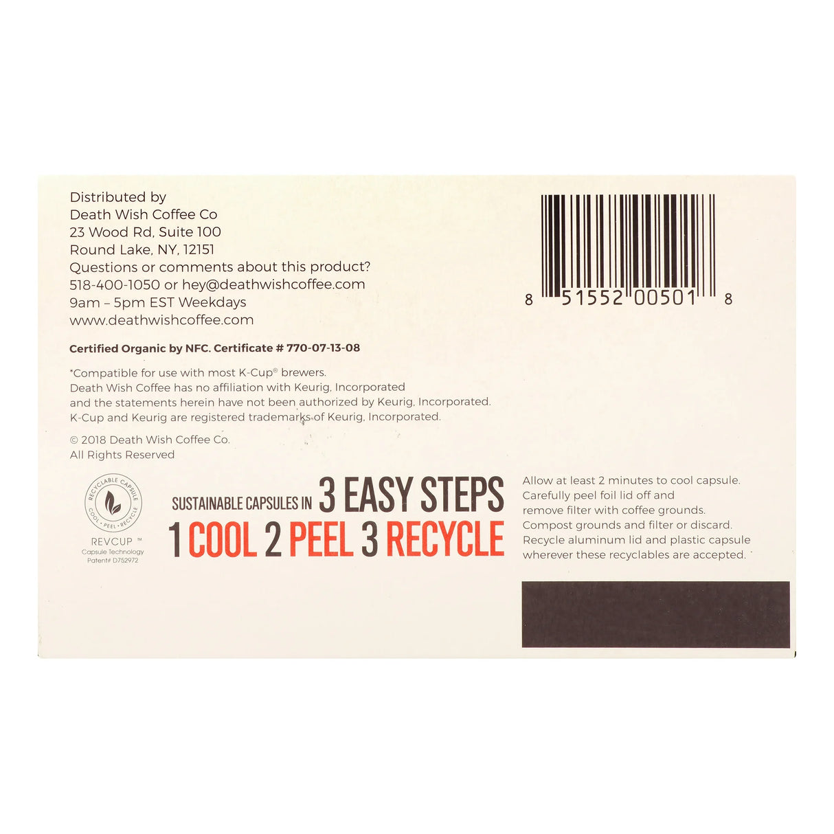 Back of a coffee capsule packaging with text and a barcode.