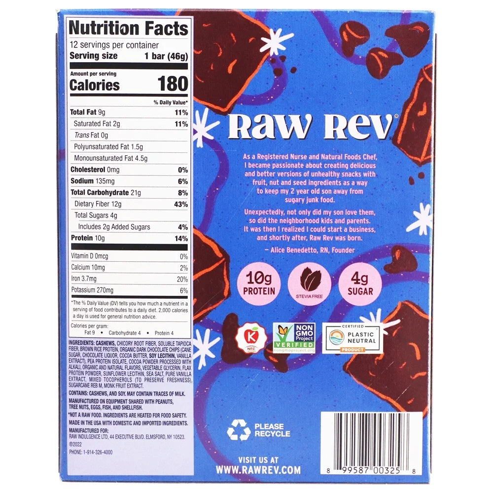 Raw Rev GLO Double Chocolate Brownie Batter Protein Bar, 1.6 oz Bars, Case of 12