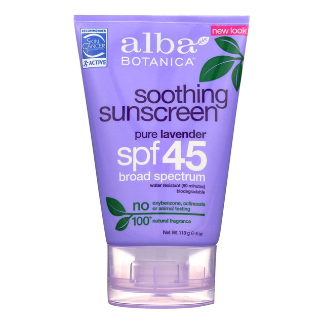 Alba Botanica Very Emollient Pure Lavender Natural Sunblock SPF 45, 4 Fl Oz - Cozy Farm 