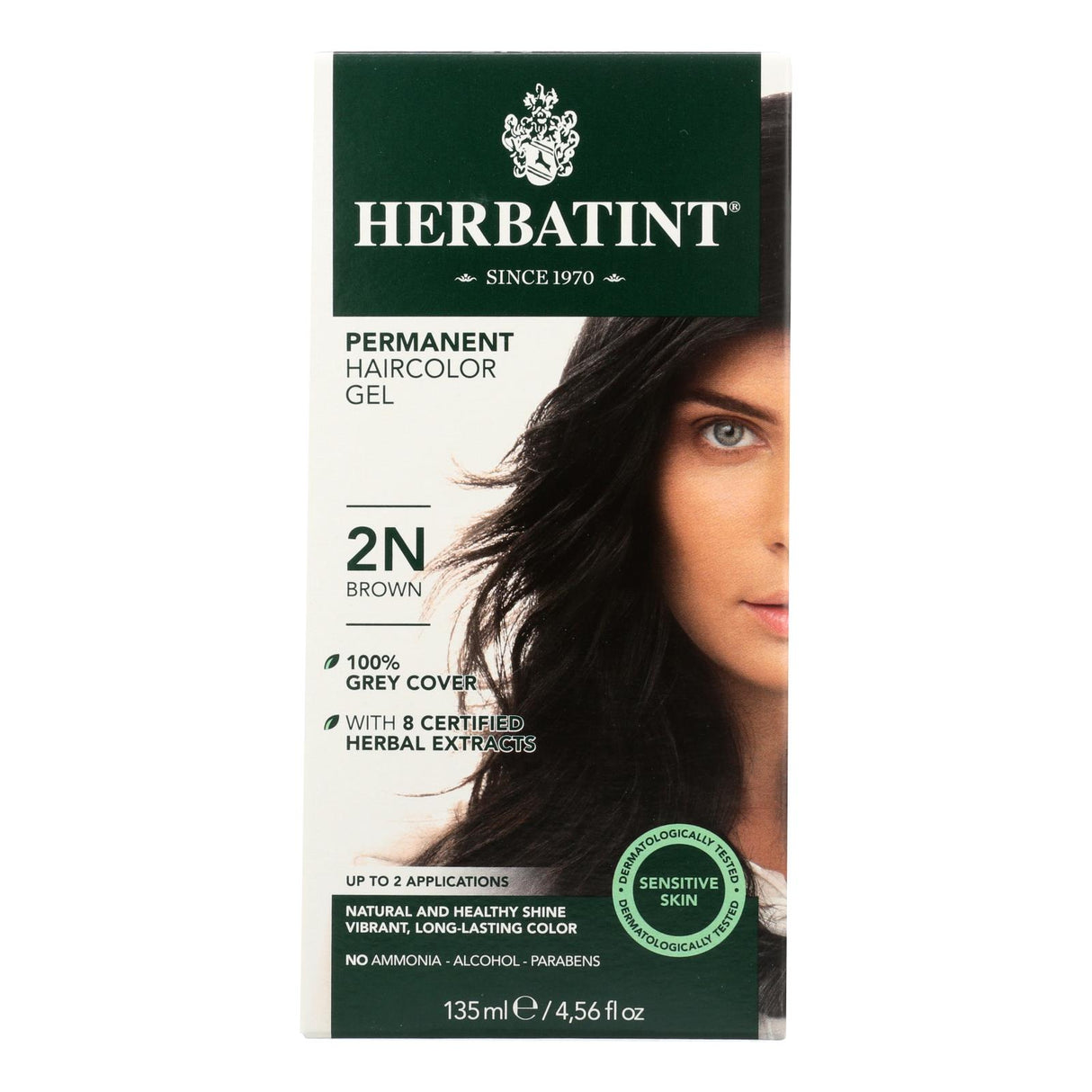 Tinte permanente para el cabello en gel a base de hierbas Herbatint 2n Brown - 135 ml - Paquete de 2