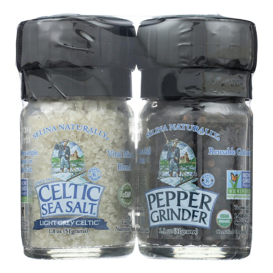 Celtic Sea Salt & Organic Pepper Mini-Grinder Set