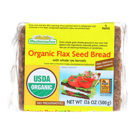 Organic Flax Seed Mestemacher Bread - 17.6 Oz (Pack of 12) - Cozy Farm 