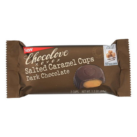 Chocolove Xoxox Salted Caramel Dark Chocolate Cups, 1.2 oz, Case of 12 - Cozy Farm 