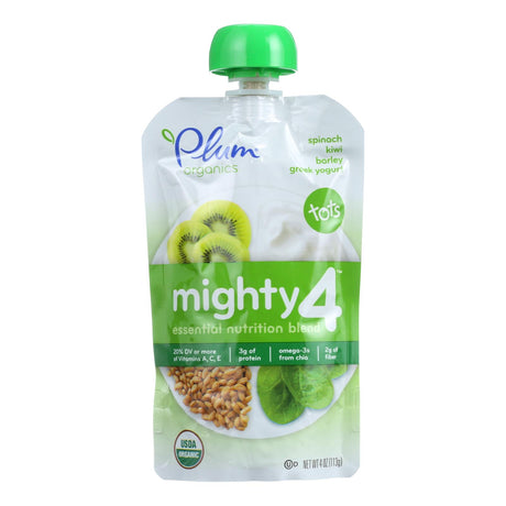 Plum Organics Mighty 4 Essential Nutrition Blend - Spinach, Kiwi, Barley & Greek Yogurt - 6 Pack, 4 Ounces Each - Cozy Farm 