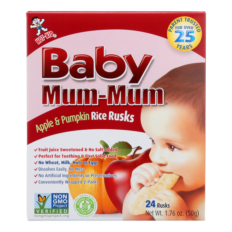 Baby MumMum Teething Rice Rusk (Pack of 6) - Apple and Pumpkin Flavored 1.76 Oz Snack - Cozy Farm 
