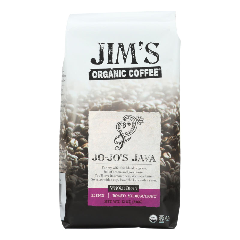 Jim's Organic Coffee: JoJo's Java Whole Beans, Pack of 6 x 12 Oz. - Cozy Farm 