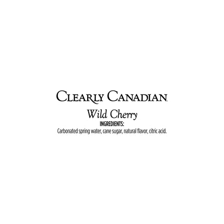 Clearly Canadian Wild Cherry drink label with ingredients on a white background