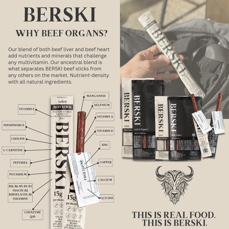 BERSKI Salted Ancestral Beef Snack Sticks - 12 Pack of 1 oz Sticks