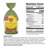 Nutrition facts label for Schar Artisan Baker bread package on a white background