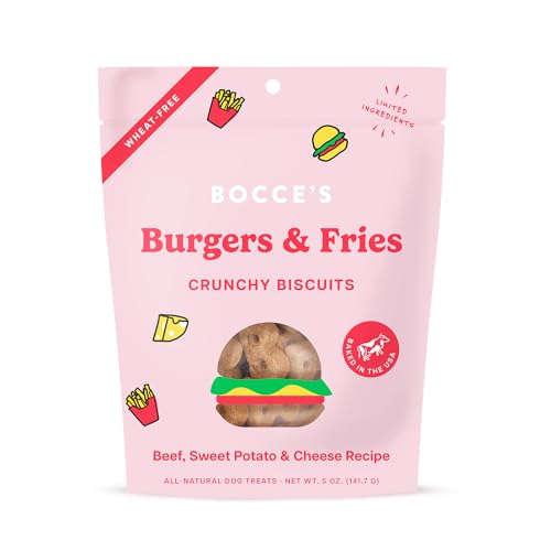 Bocce's Bakery - Brgrs & Fries Dog Biscuits, 5 oz (Pack of 12) - USA Made Treats