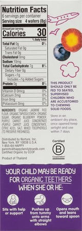 Happy Baby Organic Teething Wafers, Blueberry & Purple Carrot, Gentle Teethers, 1.7 oz, Case of 6