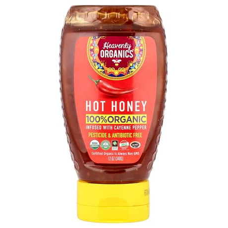 Heavenly Organics - 100% Organic Hot Honey, 12 oz (Pack of 6) - Spicy Infused Honey