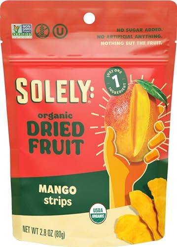 Solely Organic Dried Mango Strips, 2.8 oz (Pack of 8) - Gluten-Free Snack