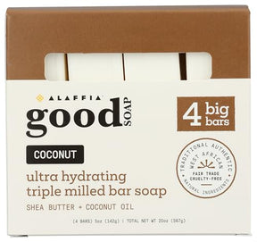 Alaffia Good Bar Soap Coconut, 4 ct (Pack of 1) - Gluten-Free Soap