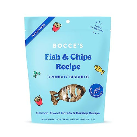 Bocce's Bakery - Fish & Chips Dog Biscuits, 5 oz (Pack of 12) - USA Made Treats