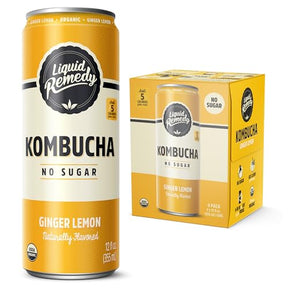 Remedy Organic Kombucha, Ginger Lemon, 4/12 fl oz (Pack of 6) - Gluten-Free Beverage