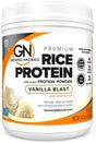 Container of Growing Naturals Rice Protein Powder with Vanilla Blast flavor on a white background