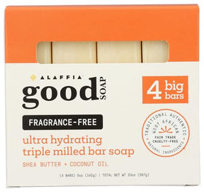Alaffia Good Bar Soap Frag Free, 4 ct (Pack of 1) - Gluten Free Soap