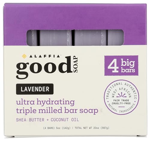 Alaffia Good Bar Soap Lavender, 4 ct (Pack of 1) - Gluten-Free Soap Bars