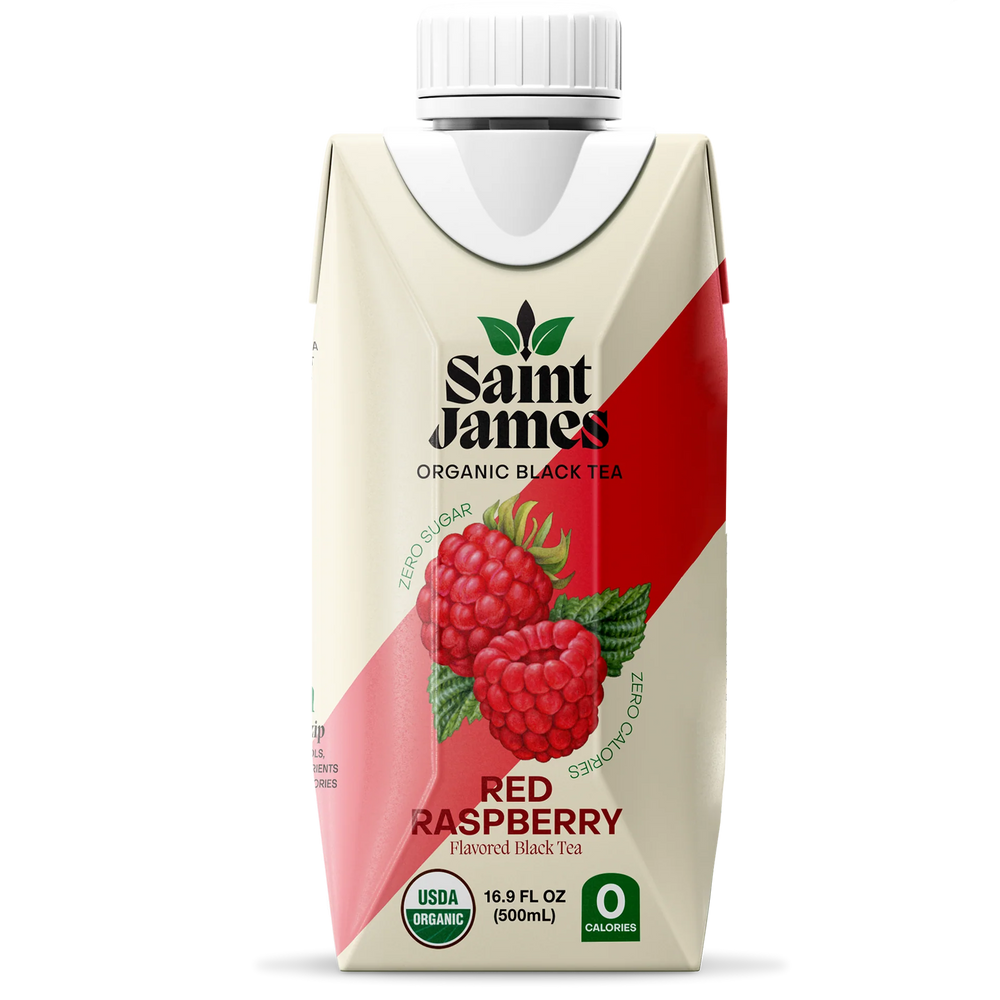 Saint James Organic Black Tea, Red Raspberry, 16.9 fl oz (12 Pack) - USDA Organic Beverage