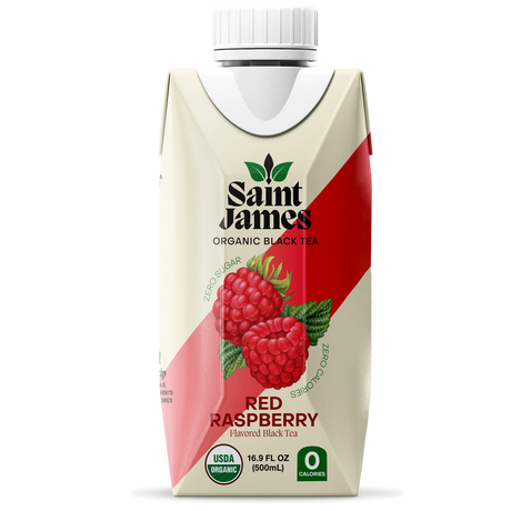 Saint James Organic Black Tea, Red Raspberry, 16.9 fl oz (12 Pack) - USDA Organic Beverage