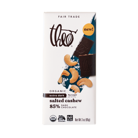 Theo Chocolate - Bar Salted Cashew 85% (Pack of 12-3oz) - Cozy Farm 