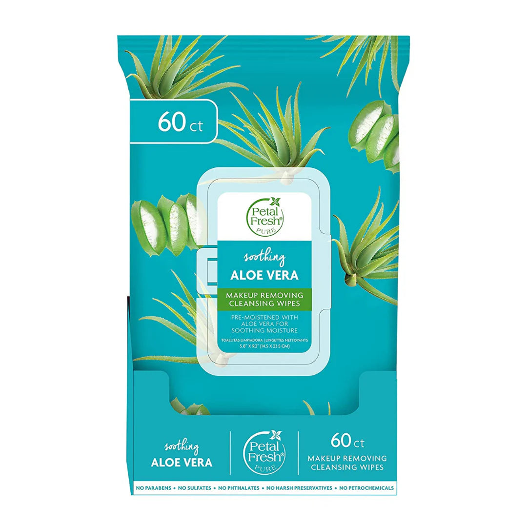 Petal Fresh Pure Aloe Vera Makeup Removing Wipes, 60 Count (Case of 12) - Gentle Face Cleansing
