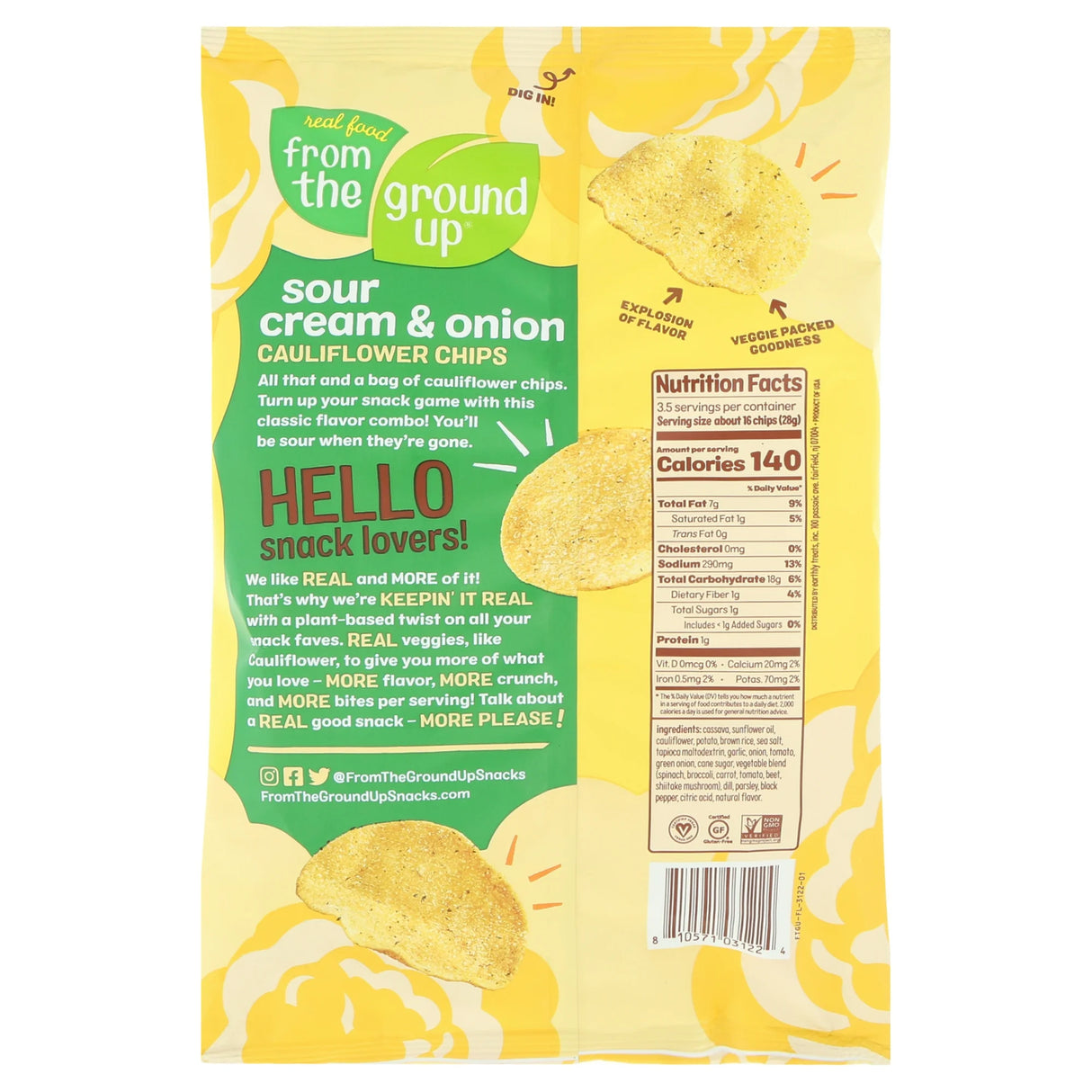 From The Ground Up Sour Cream & Onion Cauliflower Chips, 3.5 oz, Pack of 12